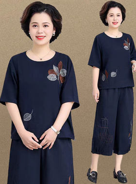 中老年妈妈夏季短袖运动服套装