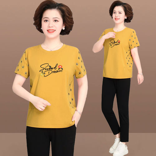 中老年妈妈夏装短袖运动服