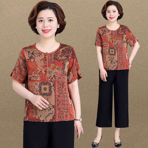中老年妈妈夏季短袖休闲套装