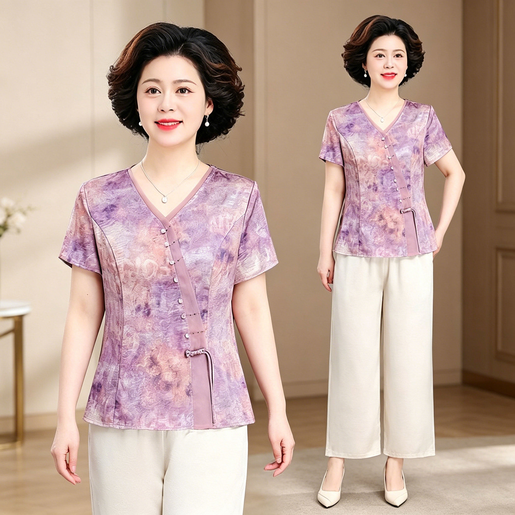 新中式妈妈夏装2026国风短袖套装中老年女夏季洋气质休闲服两件套