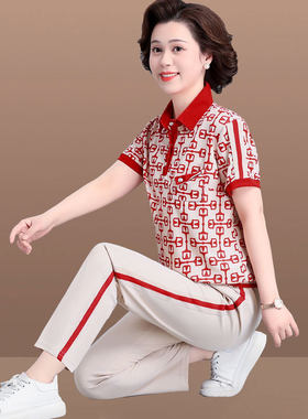中老年妈妈夏装短袖运动服