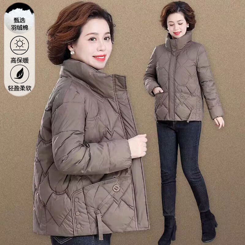中老年妈妈冬季短款羽绒棉服保暖运动棉衣外套女大码中年加厚棉袄