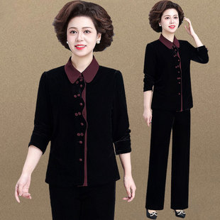 妈妈秋季金丝绒运动套装阔太太洋气外套女中老年人春秋上衣服