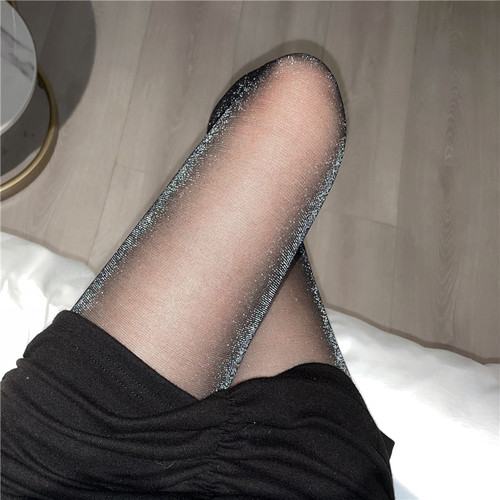 Real shot no discount all-match silver stockings ins style stockings sexy pantyhose thin pearl black silk