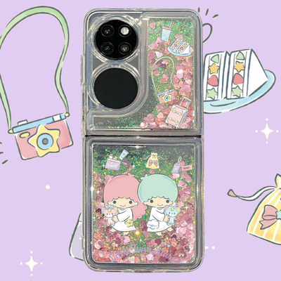 玩偶双子星可爱卡通梦幻少女ins风软妹萌系小众日韩适用于华为p50 pocke手机壳宝盒上下折叠防摔透明流沙软套