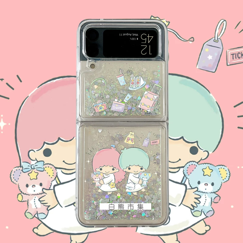 适用Zflip6三星Zflip5手机壳Zflip4上下折叠Zflip3透明Zflip7流沙防摔软套玩偶双子星ins风卡通可爱日系少女