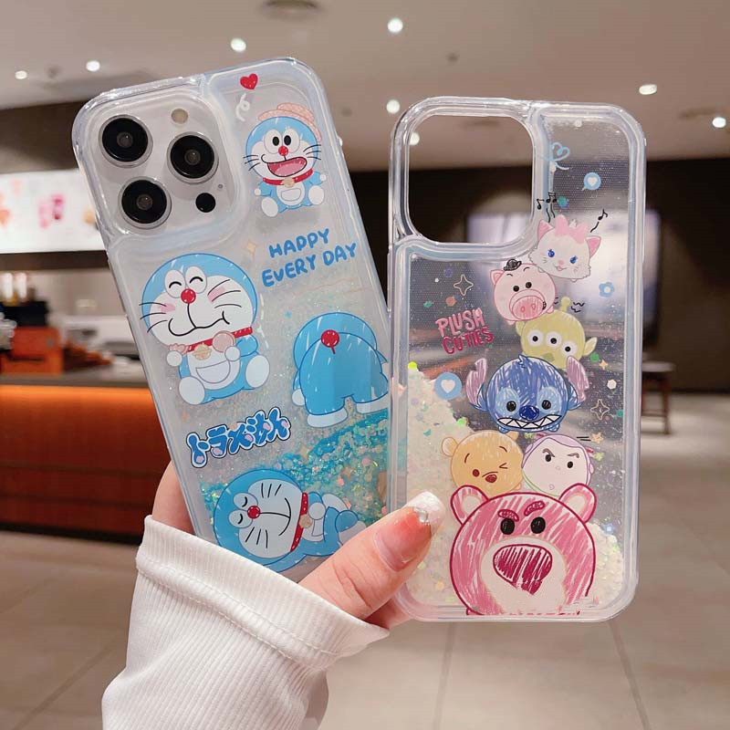 适用于iphone15promax手机壳苹果15透明14流沙13保护套12机器猫11草莓熊维尼熊玩具总动员卡通夜光78plus软套