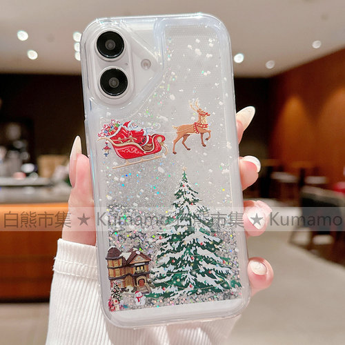 适用iphone16promax手机壳15苹果16三星23ultra小米13华为oppovivo保护套软14流沙液体12圣诞树麋鹿雪花少女