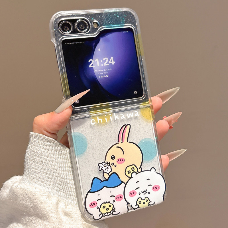 适用于zflip6代三星zflip7手机壳zflip5上下折叠屏透明保护套滴胶吉伊卡哇乌萨奇吉伊小八硅胶立体挂绳卡通女