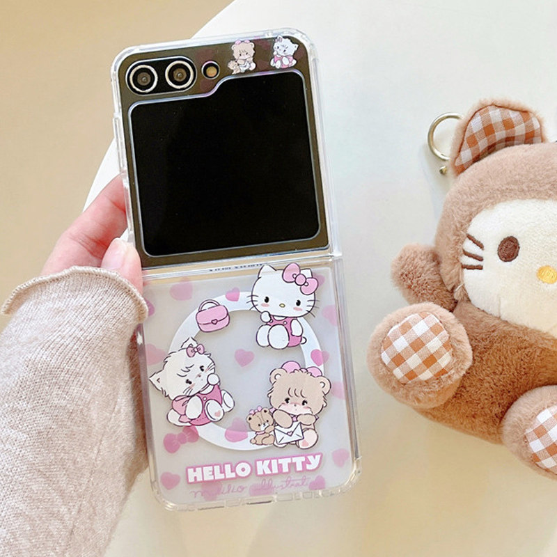 适用zflip7三星zflip6代手机壳zflip3上下折叠zflip4透明磁吸保护套zflip5日系mikko小猫小熊兔子支架手链女