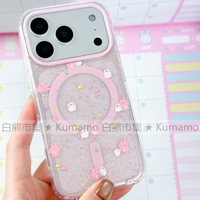 适用iphone17promax苹果17手机壳MagSafe磁吸16支架15卡娜赫拉13小鸡兔闪粉无线充电17pro保护套三星s25ultra