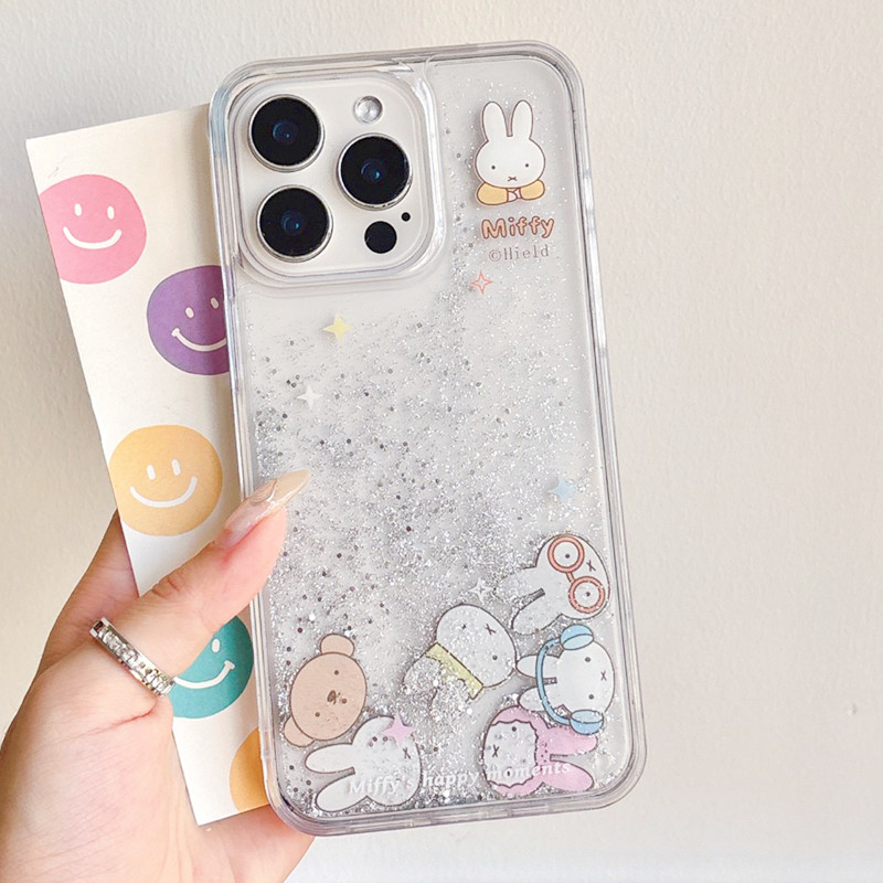 适用iphone16promax手机壳15苹果16滑片14透明13流沙15pro闪粉米菲兔小兔子卡通可爱少女ins风保护套16pro
