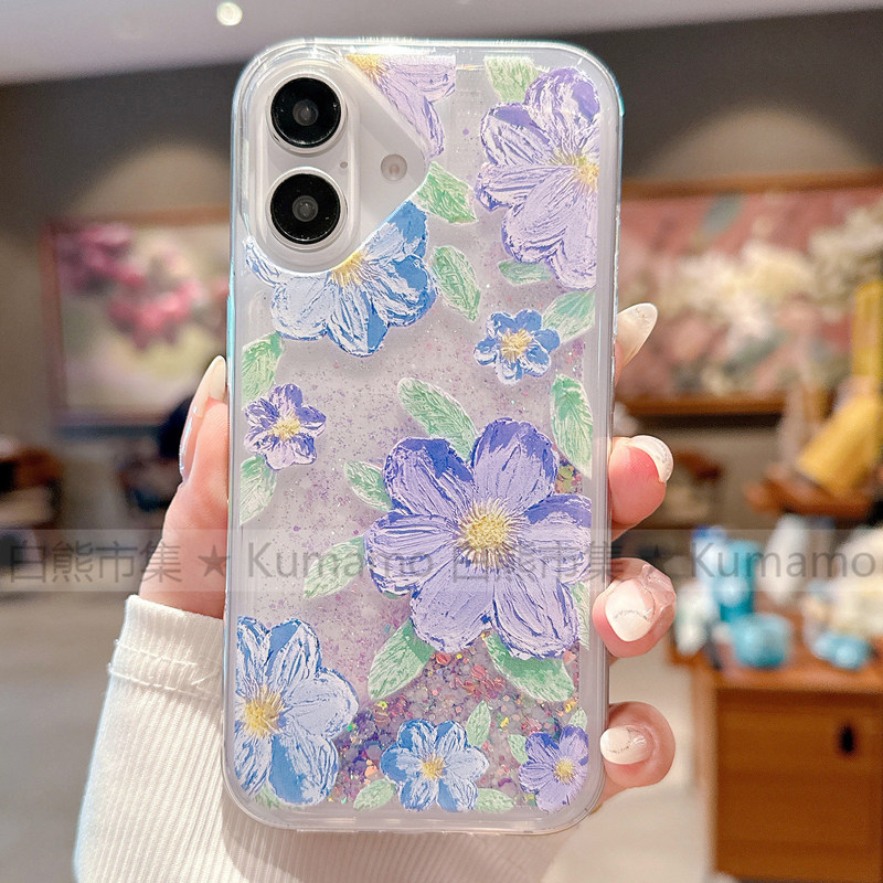 适用iphone16promax手机壳15苹果16透明14流沙壳13夜光壳12保护套11油画花朵小清新ins风16pro文艺少女16plus
