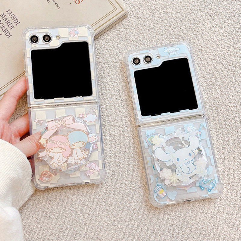 适用于三星zflip5手机壳zflip4上下折叠zflip3代透明软边磁吸支架保护套吃货玉桂狗双子星少女卡通可爱ins风
