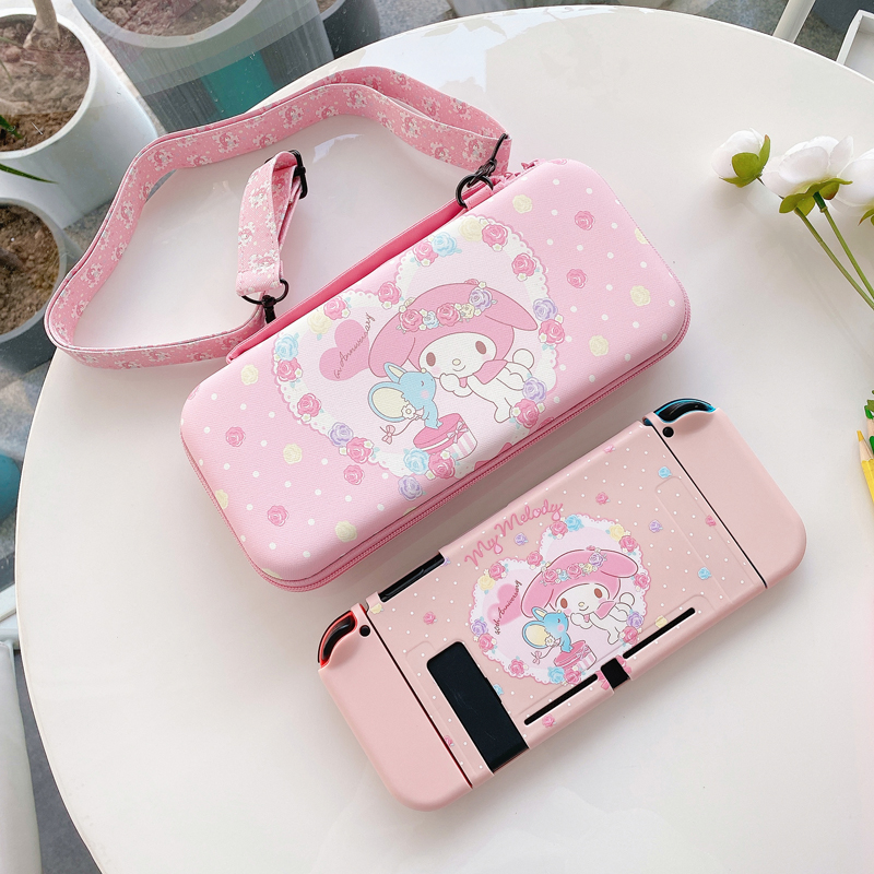 美乐蒂switch任天堂OLED保护壳分体硅胶磨砂软套可爱斜跨收纳包女