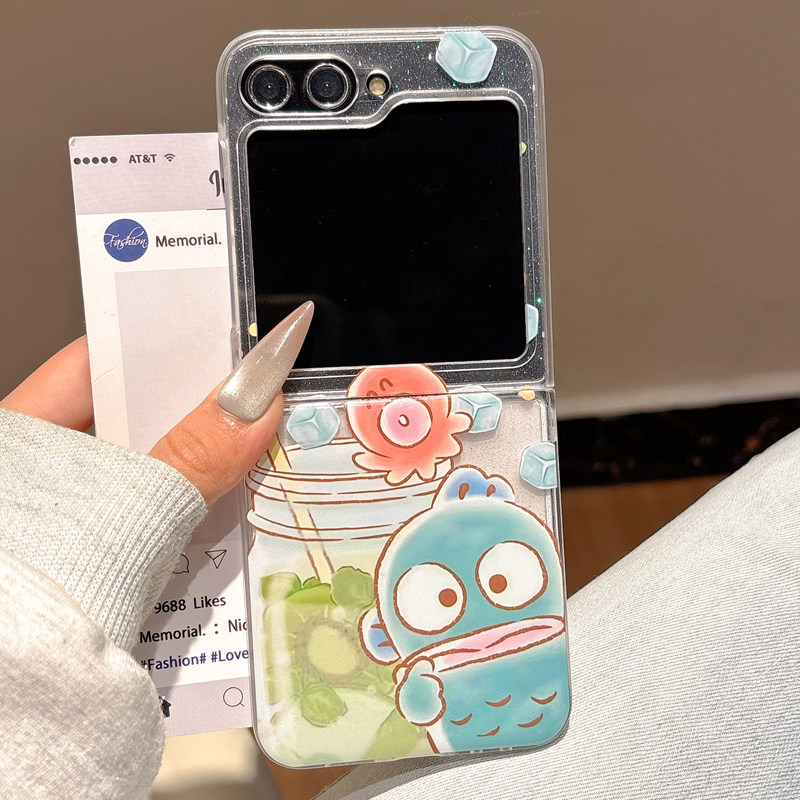 适用于zflip6代三星zflip7手机壳zflip5上下折叠屏透明保护套滴胶人鱼汉顿丑鱼玛丽猫小飞象卡通可爱少女ins