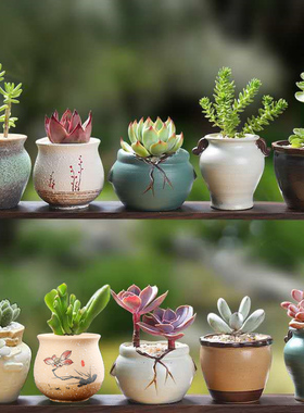 多肉花盆陶瓷多肉植物粗陶复古素烧紫砂家用创意大小简约特价清仓