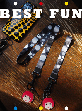 原创设计草间弥生波点手机挂绳斜挎可背手机壳钥匙挂绳手腕