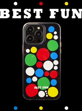 BEST FUN原创设计适用苹果16promax手机壳双层印花草间弥生彩色波点手机背夹挂绳苹果15手机壳14手机壳