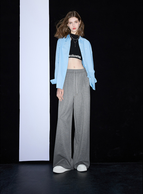 ibudu2025春季新款灰色卫裤松紧抽绳休闲裤空气层长裤拖地女