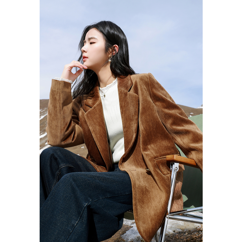 若潮大码女装2024冬季新款西装式羽绒鹅绒服双排扣中长宽松胖MM