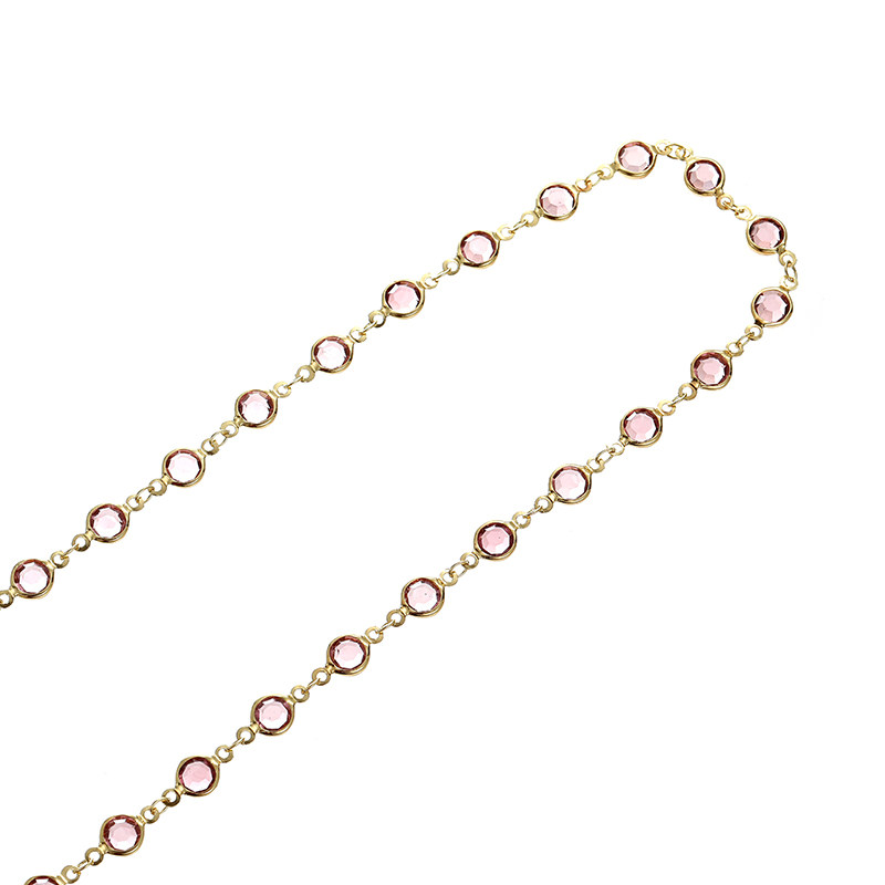 14K GOLD-FILLED COLOR-PRESERVING ROUND PINK AMETHYST BEADS CHAIN ACCESSORIES HANDMADE DIY NECKLACE MATERIAL BRACELET JEWELRY LOOSE CHAIN