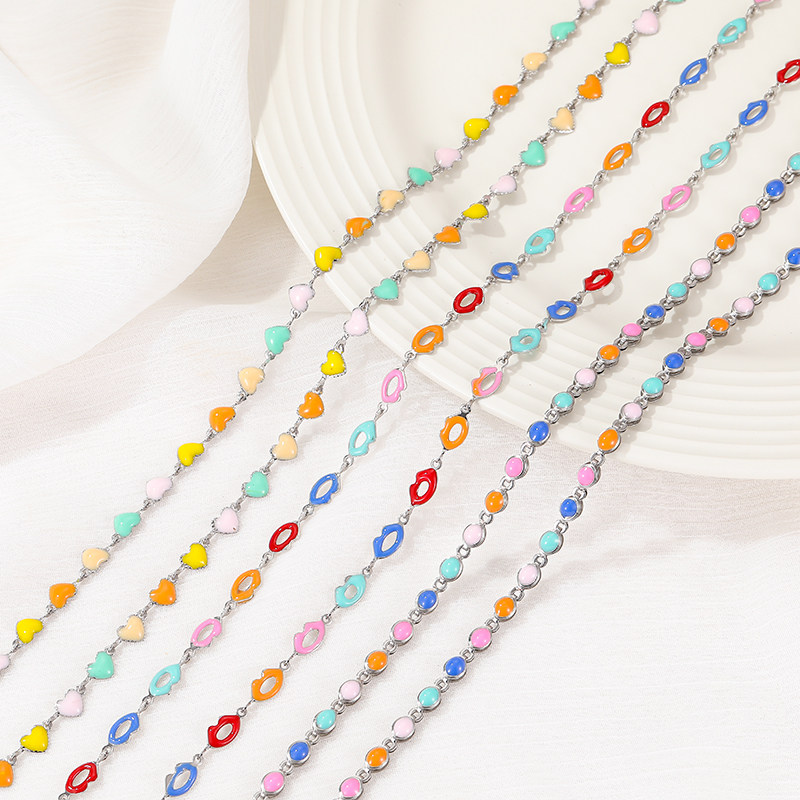 COLOR DROP GLAZE PEACH HEART CHAIN COLOR RETENTION TITANIUM STEEL CHAIN LIP NECKLACE ROUND BRACELET MATERIAL DIY JEWELRY ACCESSORIES