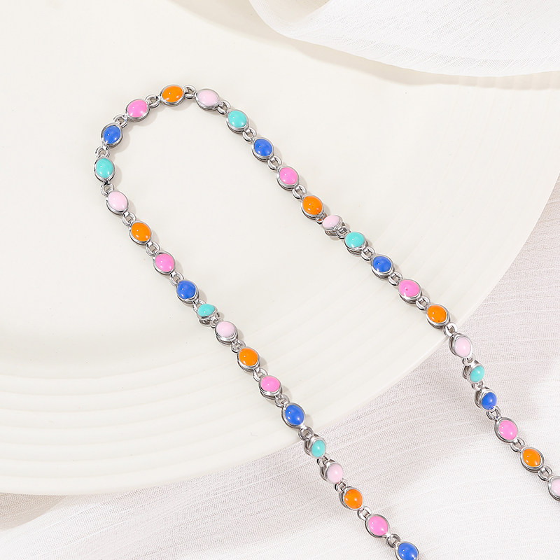 COLOR DROP GLAZE PEACH HEART CHAIN COLOR RETENTION TITANIUM STEEL CHAIN LIP NECKLACE ROUND BRACELET MATERIAL DIY JEWELRY ACCESSORIES