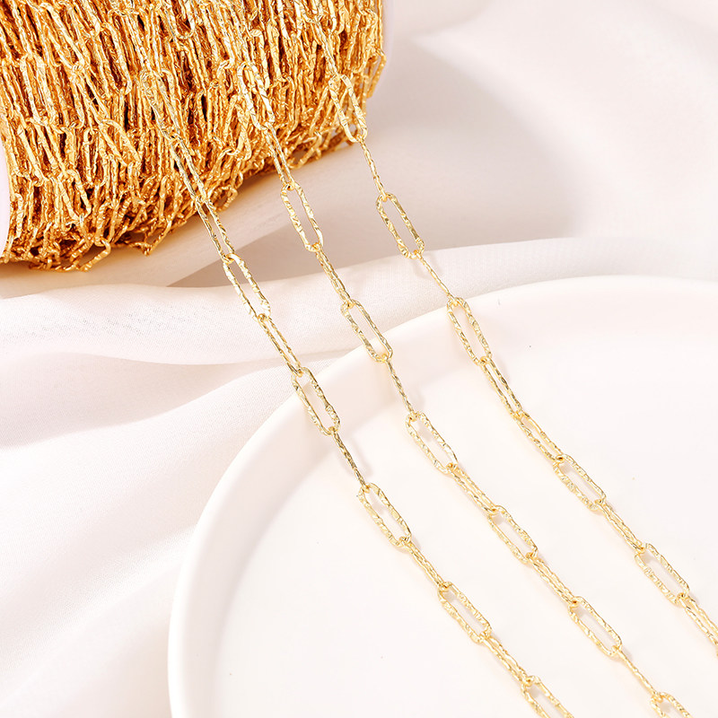COLOR-RETAINING 14K GOLD-FILLED EUROPEAN AND AMERICAN STYLE LONG O CHAIN ENGRAVED CHAIN BRACELET NECKLACE EARRINGS HANDMADE DIY JEWELRY LOOSE CHAIN