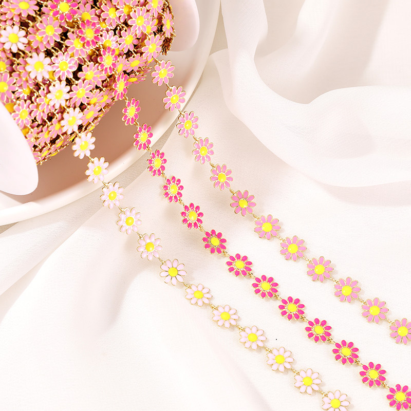 COLOR DROP GLAZE DAISY STYLE CHAIN COLOR RETENTION 14K GOLD FILLED CHAIN CHRYSANTHEMUM NECKLACE BRACELET MATERIAL DIY JEWELRY ACCESSORIES