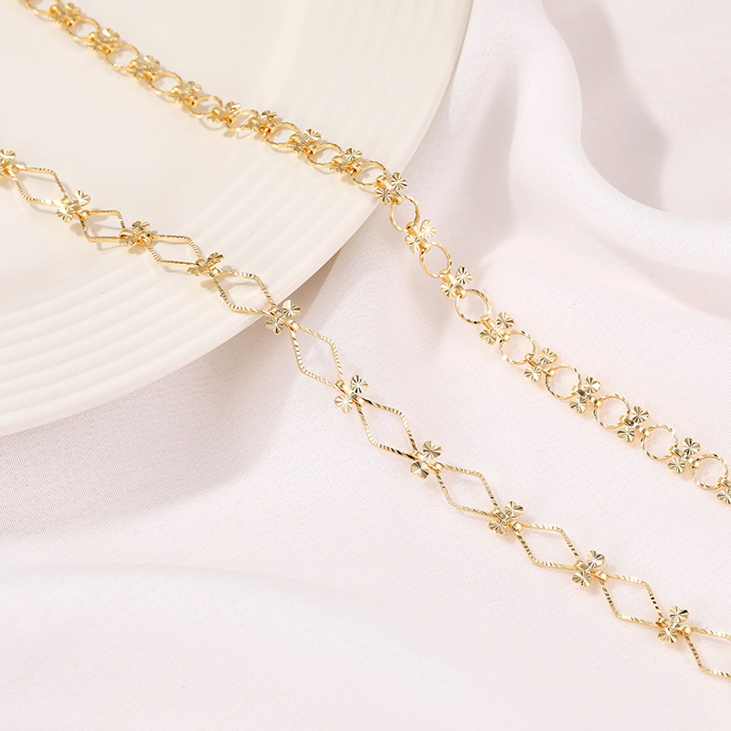HANDMADE CHAIN COPPER PACKAGE 14K REAL GOLD CHAIN DIAMOND ROUND LOOSE CHAIN NECKLACE DIY ACCESSORIES BRACELET TASSEL JEWELRY MATERIAL