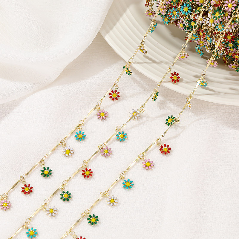 COPPER PACKAGE 14K REAL GOLD COLOR RETENTION HANGING MIXED COLOR DAISY CHAIN PLUM BLOSSOM CHAIN HANDMADE BRACELET DIY ACCESSORIES NECKLACE MATERIAL