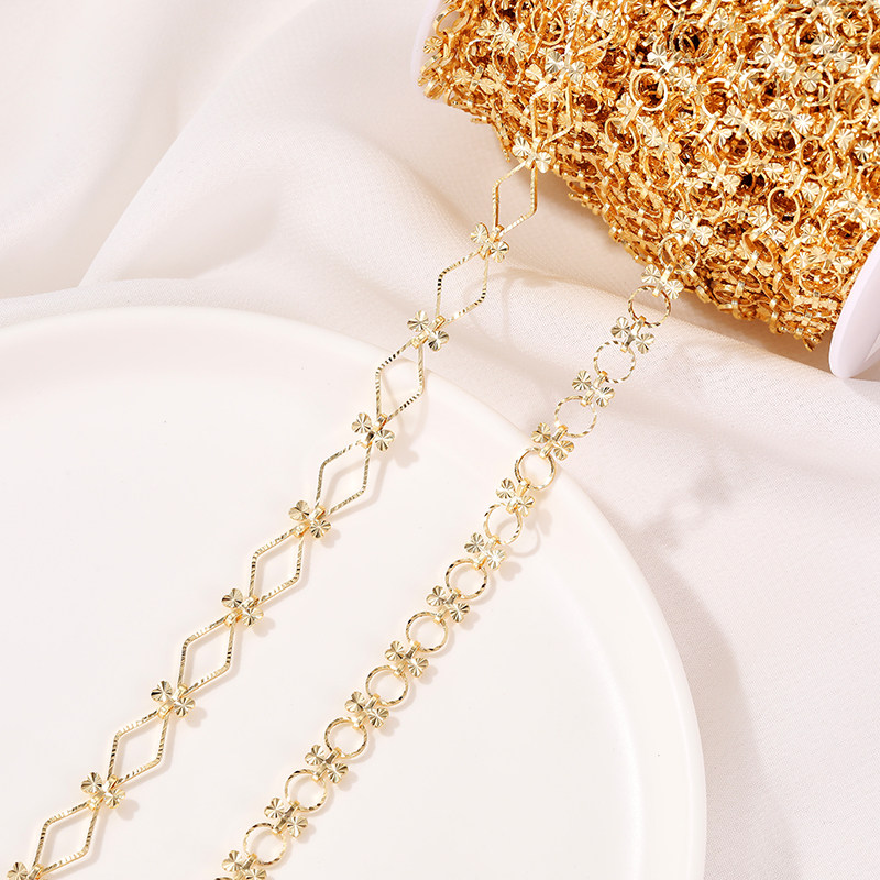 HANDMADE CHAIN COPPER PACKAGE 14K REAL GOLD CHAIN DIAMOND ROUND LOOSE CHAIN NECKLACE DIY ACCESSORIES BRACELET TASSEL JEWELRY MATERIAL