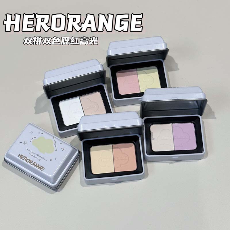 HERORANGE~双拼双色腮红高光提亮肤色自然裸妆纯欲显白修 HERANGE