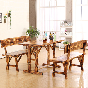 碳化实木防腐桌椅套件组合阳台户外休闲桌凳饭店餐桌椅家具