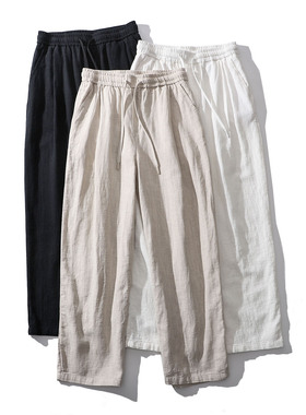 亚麻长裤弯刀裤新疆棉混纺休闲裤百搭男生高级感裤子3622-FF6801