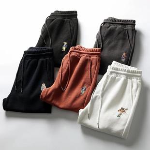 4091 男女同款 HK8040 小熊刺绣运动卫裤 舒适好穿重磅华夫格休闲裤