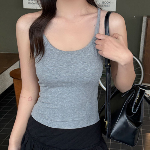 极简风免穿bra莫代尔交叉美背固定杯打底外穿吊带女背心5871-2566