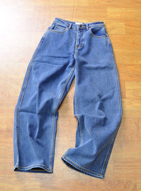 官2500+原女高腰宽松秋冬磨毛棉弹休闲牛仔裤老爹阔腿裤5068R-63