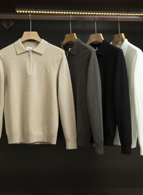 轻奢 高端春秋男士柔软半拉链毛衣通勤休闲翻领针织衫3226-B1113