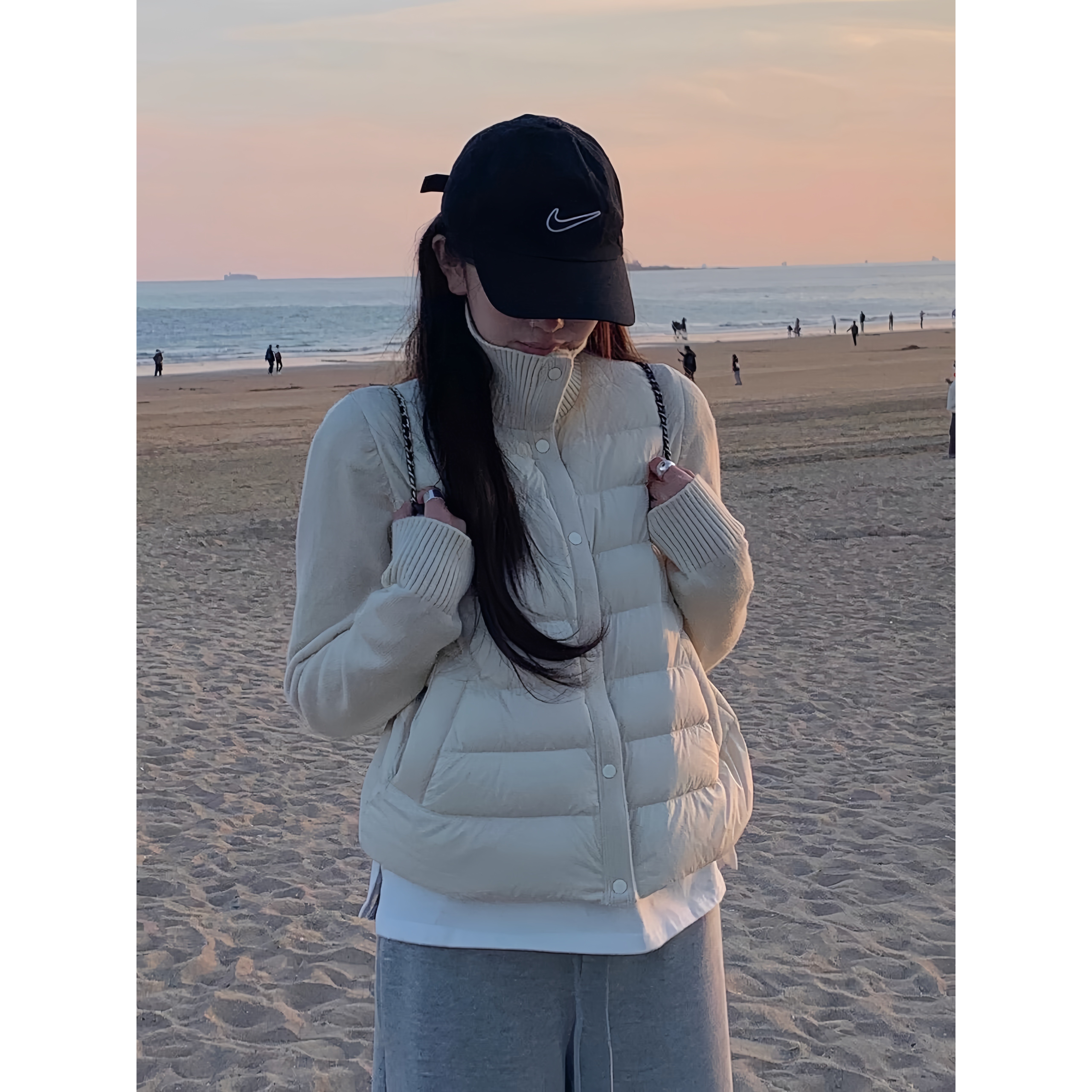 针织立领拼接羽绒服女短款2025秋冬季新款90白鸭绒小个子轻薄外套