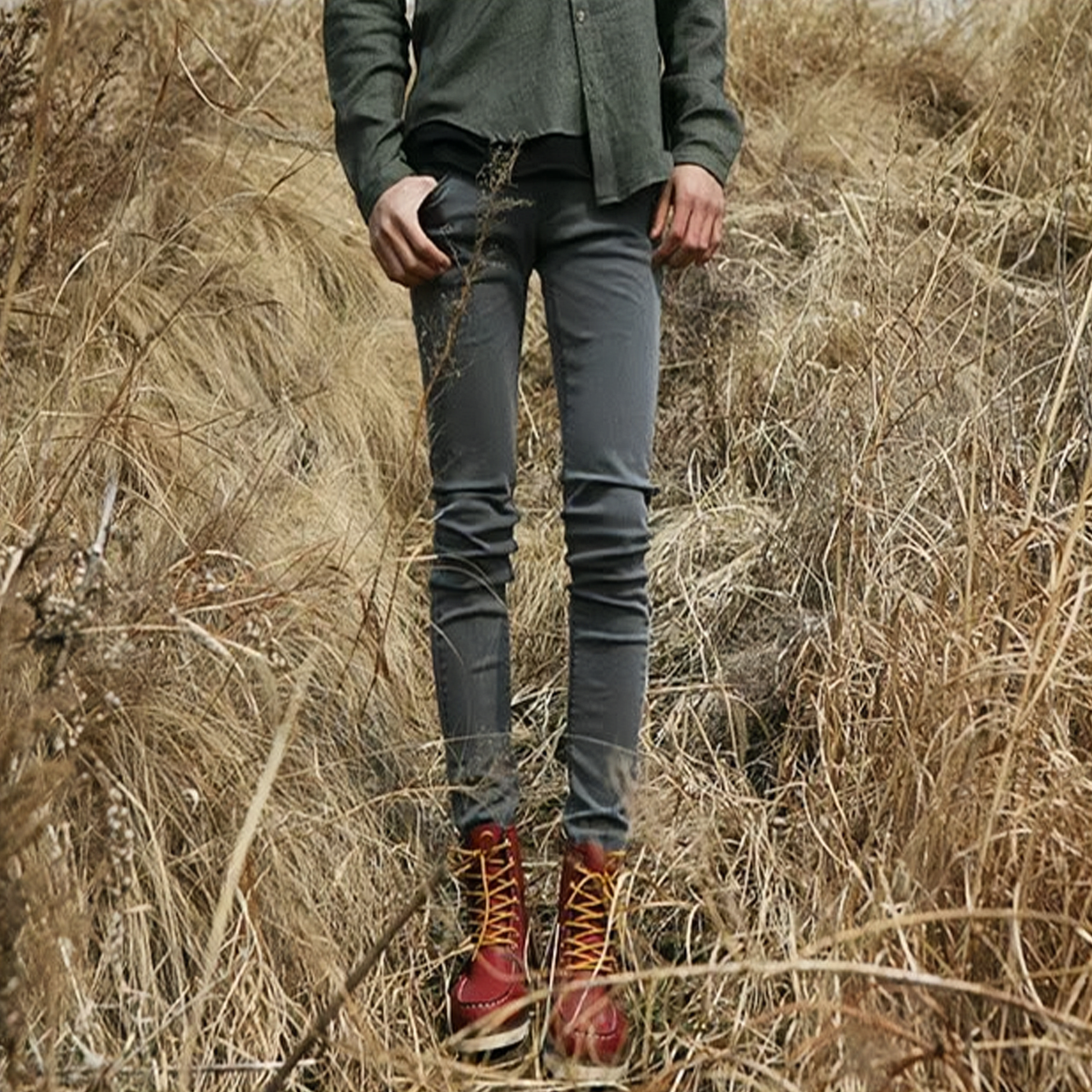 秋冬质感高弹力面料灰色修身男士牛仔裤显瘦紧身休闲小脚裤男长裤