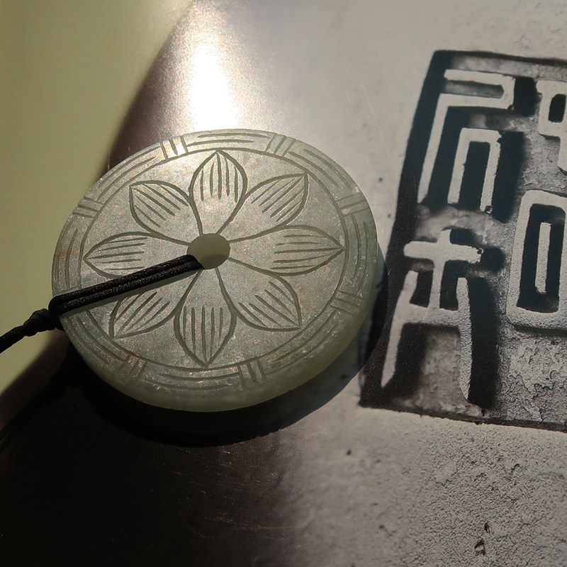 {画堂佳会}缅甸A货清代老翡翠玉牌吊坠双面雕花仿古玉佩平安挂件