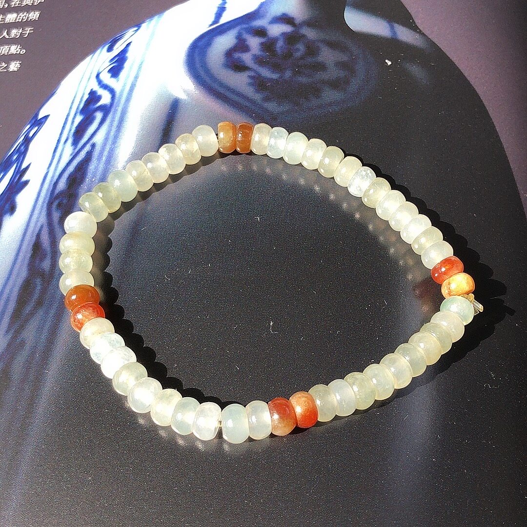 老坑冰种翡翠扁珠手链 高货天然A货冰透起胶红翡隔珠女款轻奢手串