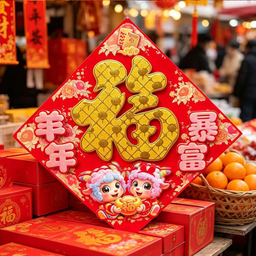 福字背胶2027新款羊年立体福字新年春节装饰墙贴过年大门布置用品