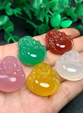 网红冰种白玉髓弥勒佛项链A货红玛瑙佛公黄玉髓佛吊坠高直播货源