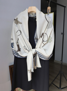 【小飞马挂饰】双面真丝羊绒羊毛长条围巾女秋冬男女保暖丝巾披肩