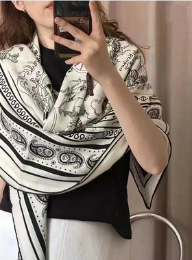 水手纹身 高阶丝绒真丝羊毛140大方巾秋冬夏季空调房薄款保暖披肩