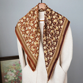 面料好 糯软丝绒老钱风腰果秋冬保暖真丝羊绒羊毛围巾丝巾90方巾