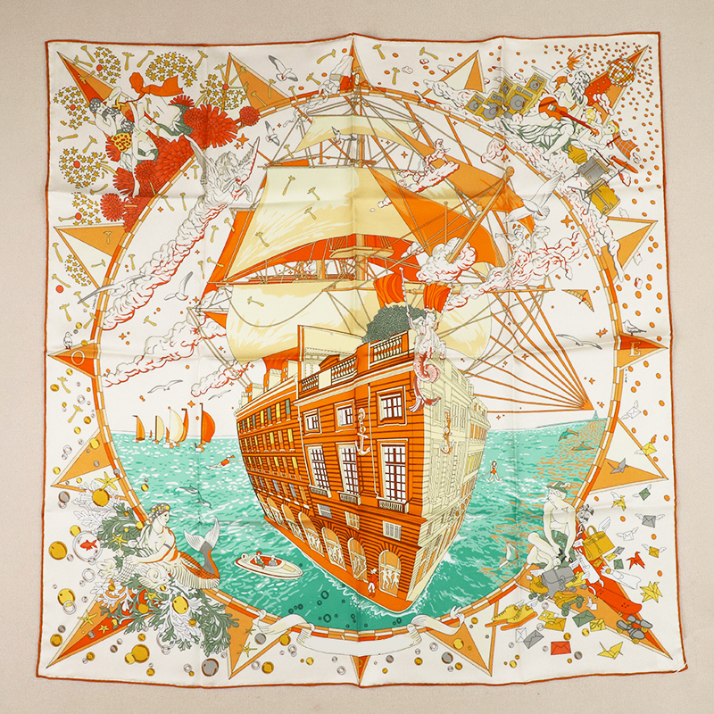 【福宝邮轮】橙色24年新款早春18姆米斜纹真丝90大方巾桑蚕丝丝巾